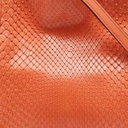 Pre Owned Loewe Orange Snakeskin Flamenco Clutch Bag