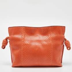 Pre Owned Loewe Orange Snakeskin Flamenco Clutch Bag