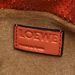 Pre Owned Loewe Orange Snakeskin Flamenco Clutch Bag