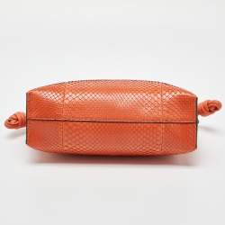 Pre Owned Loewe Orange Snakeskin Flamenco Clutch Bag