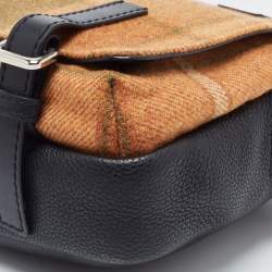 Pre Owned Loewe Tan/Black Wool and Leather Messenger Bag
