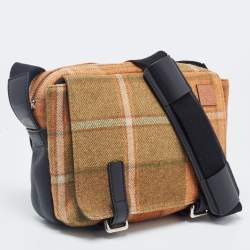 Pre Owned Loewe Tan/Black Wool and Leather Messenger Bag