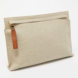 مملوكة مسبقًا Loewe Khaki/Tan Canvas and Leather Anagram T Pouch