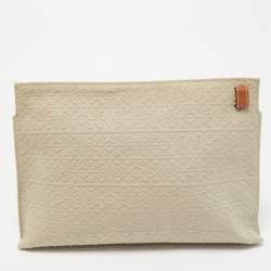 مملوكة مسبقًا Loewe Khaki/Tan Canvas and Leather Anagram T Pouch