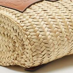 Loewe Brown/Natural Raffia and Leather Small Basket Tote