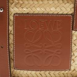 Loewe Brown/Natural Raffia and Leather Small Basket Tote