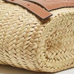 Loewe Brown/Natural Raffia and Leather Small Basket Tote
