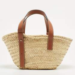 Loewe Brown/Natural Raffia and Leather Small Basket Tote