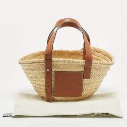 Loewe Brown/Natural Raffia and Leather Small Basket Tote