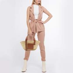 Loewe Brown/Natural Raffia and Leather Small Basket Tote
