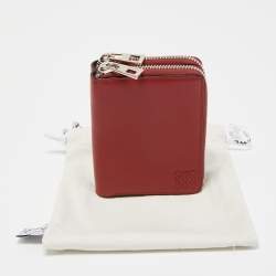 Pre Owned Loewe Red Anagram Leather Double Zip Wallet
