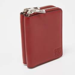 Pre Owned Loewe Red Anagram Leather Double Zip Wallet