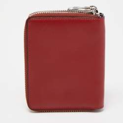 Pre Owned Loewe Red Anagram Leather Double Zip Wallet