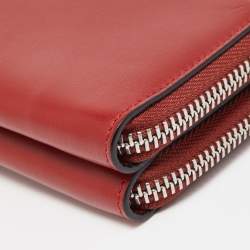Pre Owned Loewe Red Anagram Leather Double Zip Wallet