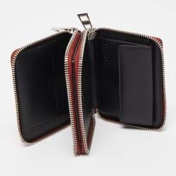 Pre Owned Loewe Red Anagram Leather Double Zip Wallet