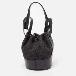 Pre Owned Loewe Black Anagram Canvas and Leather Balloon Bucket Bag