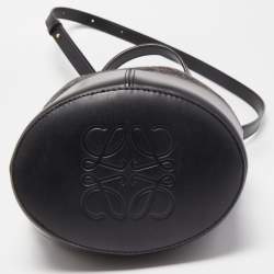 Pre Owned Loewe Black Anagram Canvas and Leather Balloon Bucket Bag