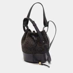 Pre Owned Loewe Black Anagram Canvas and Leather Balloon Bucket Bag