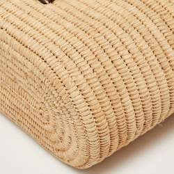 Loewe Beige/Tan Raffia and Leather Small Square Basket Bag