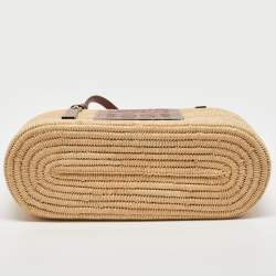 Loewe Beige/Tan Raffia and Leather Small Square Basket Bag