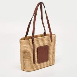 Loewe Beige/Tan Raffia and Leather Small Square Basket Bag