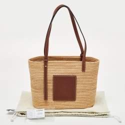 Loewe Beige/Tan Raffia and Leather Small Square Basket Bag