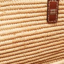 Loewe Beige/Tan Raffia and Leather Small Square Basket Bag