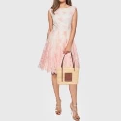 Loewe Beige/Tan Raffia and Leather Small Square Basket Bag