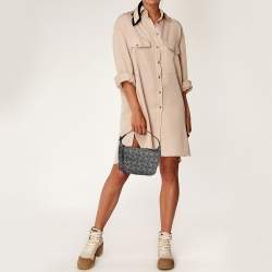 Pre Owned Loewe Beige/Blue Jacquard Canvas and Leather Small Cubi Anagram Shoulder Bag