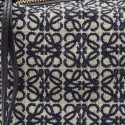 Pre Owned Loewe Beige/Blue Jacquard Canvas and Leather Small Cubi Anagram Shoulder Bag