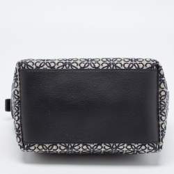 Pre Owned Loewe Beige/Blue Jacquard Canvas and Leather Small Cubi Anagram Shoulder Bag