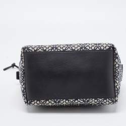 Pre Owned Loewe Beige/Blue Jacquard Canvas and Leather Small Cubi Anagram Shoulder Bag