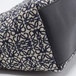 Pre Owned Loewe Beige/Blue Jacquard Canvas and Leather Small Cubi Anagram Shoulder Bag