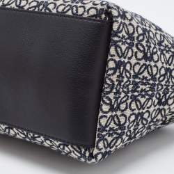 Pre Owned Loewe Beige/Blue Jacquard Canvas and Leather Small Cubi Anagram Shoulder Bag