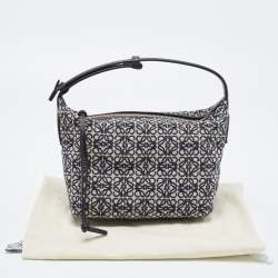 Pre Owned Loewe Beige/Blue Jacquard Canvas and Leather Small Cubi Anagram Shoulder Bag