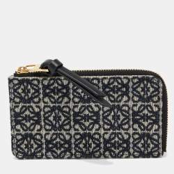 Loewe Navy Blue/Black Jacquard and Leather Anagram Zip Card Holder