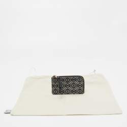 Loewe Navy Blue/Black Jacquard and Leather Anagram Zip Card Holder