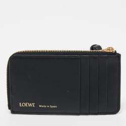 Loewe Navy Blue/Black Jacquard and Leather Anagram Zip Card Holder