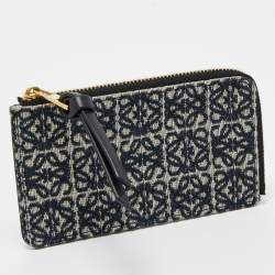 Loewe Navy Blue/Black Jacquard and Leather Anagram Zip Card Holder