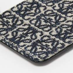 Loewe Navy Blue/Black Jacquard and Leather Anagram Zip Card Holder