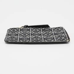Loewe Navy Blue/Black Jacquard and Leather Anagram Zip Card Holder