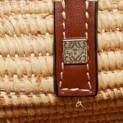 Loewe Natural/Pecan Raffia and Leather Small Square Basket Bag 