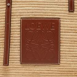 Loewe Natural/Pecan Raffia and Leather Small Square Basket Bag 