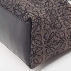 Pre Owned Loewe Black Anagram Jacquard and Leather Cubi Baguette Bag