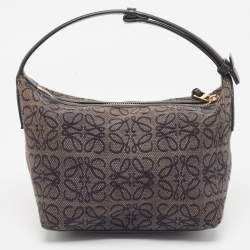 Pre Owned Loewe Black Anagram Jacquard and Leather Cubi Baguette Bag