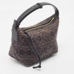 Pre Owned Loewe Black Anagram Jacquard and Leather Cubi Baguette Bag