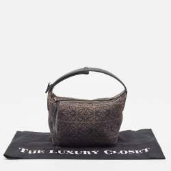 Pre Owned Loewe Black Anagram Jacquard and Leather Cubi Baguette Bag
