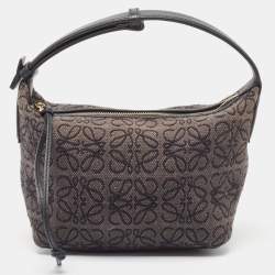 Pre Owned Loewe Black Anagram Jacquard and Leather Cubi Baguette Bag