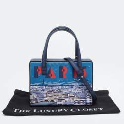 Pre Owned Loewe Navy Blue Leather Small Paris Postal Bag