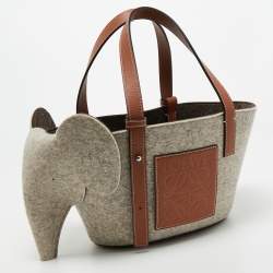 Pre Owned Loewe Grey Felt And Leather Elephant Tote